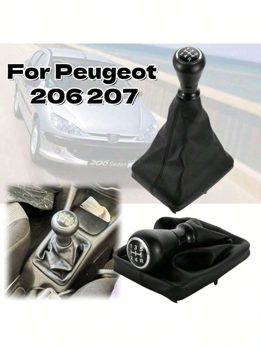 Núm chuyển số 5 tốc độ, cần số, cần gạt bóng, bọc cốp xe cho Peugeot 206 207, phụ kiện nội thất ô tô chất lượng cao - màu đen - Xem 1
