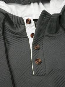 Manfinity Homme Hoodie Pria Kasual dengan Motif Patchwork Kontras Warna, Musim Gugur/Dingin - Dark Grey - View 5