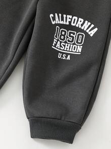 Cozy Pixies 2pcs Baby Boy Minimalist Letter Print Knit Soft Hooded Long Sleeve Pullover Sweatshirt And Elastic Waist Jogger Pants Set - Dark Grey - View 4