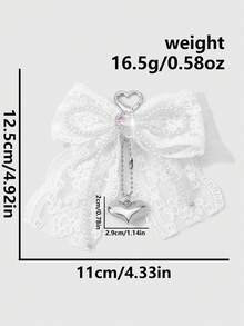 ROMWE Kawaii 1件优雅简约可爱时尚高品质白色蕾丝皮革蝴蝶结星星爱心装饰银链钥匙扣，适合女性日常佩戴或作为礼物 - 白色-33 - 查看 7