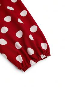 Sweetra 红色波点彼得潘领娃娃裙，休闲优雅学院风复古A字伞裙，简约及膝大码女装 - 紅色 - 查看 7