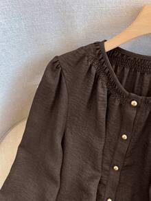 GlowEve CURVE Áo cánh tay bồng cổ tròn cỡ lớn dành cho nữ, thích hợp mặc đi làm và mặc hàng ngày, chất vải mềm mại và thoải mái - Cà phê nâu - Xem 5