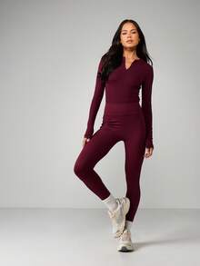 MISSGUIDED 高腰无缝运动紧身裤，适合瑜伽、健身、跑步，弹力全长，女款 - 紅木色 - 查看 5