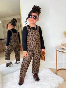 Young Girls Leopard Print Jumpsuit Pants, Cute Casual Versatile Outfit For Autumn/Winter