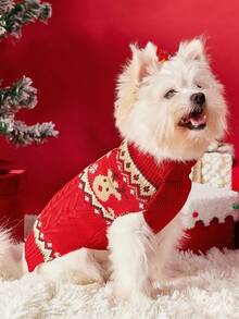 PETSIN 1 件红绿姜饼人麋鹿圣诞宠物毛衣小狗衣服小型犬和猫冬季保暖 - 彩色 - 查看 6