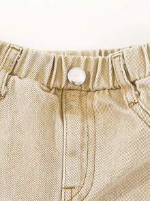 女婴休闲学院风白色针织开衫毛衣和卡其色水洗棉直筒裤，饰有花卉滚边，两件套 - 白色 - 查看 6