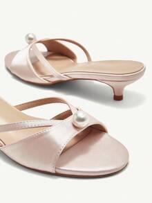 CUCCOO CHICEST Giày cao gót mũi tròn màu trắng ngọc trai giả mềm mại thoải mái màu hồng satin lãng mạn dễ thương thanh lịch dành cho nữ đi nghỉ dưỡng, thích hợp cho các buổi hẹn hò, trà chiều, giày mùa xuân dành cho nữ - Hồng - Xem 10