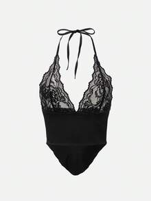 SHEIN Sexy Lace Blouse & Flare Pants Women Pajama Set - Black - View 2