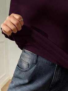 SHEIN EZwear Maglietta a manica lunga aderente con collo alto, termica e imbottita, adatta per l'autunno/inverno, disponibile in taglie comode - Viola rosso - Visualizzare 8