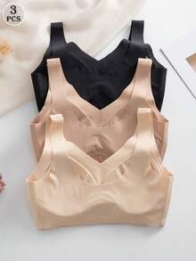 3件套优雅舒适无缝文胸，女士款，多色可选 - 彩色 - 查看 3