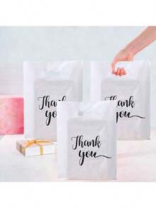 50pcs Gift Packaging Bags "Thank You" Wedding Favor Bags Birthday Party Gift Bags Jewelry Cosmetics Pouches, Reusable Tote Bags - White - View 4