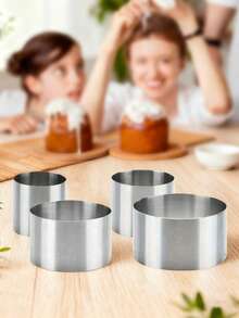 4pcs Stainless Steel Mousse Rings DIY Mousse Round Stainless Steel Mini Cake Tart Rings Round Tiramisu Mafen Moulds Kitchen Pastry Baking Tools Dessert Mousse Moulds - Silver - View 4