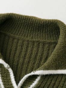 Pariaura 女士优雅撞色滚边喇叭袖针织连衣裙 - 軍綠色 - 查看 5