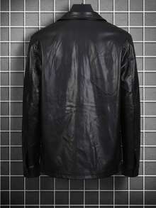 Chaqueta para hombre estilo minimalista urbano cuero sintético color sólido corte clásico solapa manga larga otoño invierno uso casual chaqueta - Negro - Ver 3