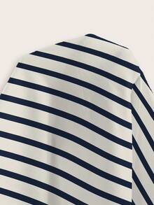 INAWLY 女士休闲条纹长袖上衣，秋季款 - 寶藍色 - 查看 6