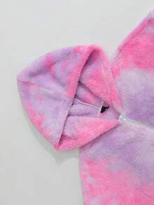 ROMWE MEN Street Life Men's Casual Fashion Street Tie-Dye Zip-Up Hooded Warm Fleece Jacket, Autumn/Winter - Pink - View 7