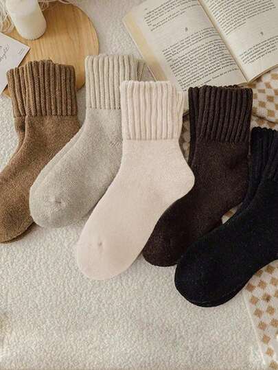 5pairs Women Winter Socks Warm Thick Knit Soft Vintage Casual Crew Socks Fuzzy Socks Knitted Socks For Women, Thick & Warm Socks For Women Wearing With Snow Boots Or Ankle Boots2pcs/6pcs/10pcs20pcs