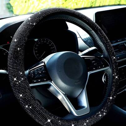 Funda de volante de coche con decoración de strass, accesorios de coche para mujeres