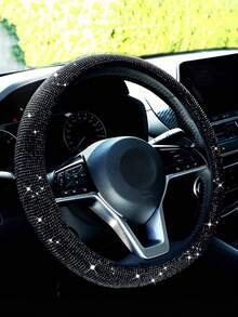 Rhinestone Decor Car Steering Wheel Cover,Car Women Accessories - Black - View 1