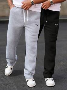 Manfinity Homme Plus Size Men's Eagle Embroidery Drawstring Waist Pockets Casual Sweatpants Men S Track Pants Men S Sweats Pro Club Sweat Pants Street Wear Pants - Multicolor - View 3