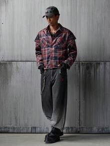 NEON BLANC Men's Casual Washed Gradient Wide-Leg Jeans - Black - View 6