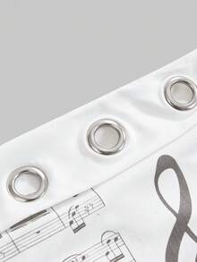 ROMWE Grunge Punk SummergraphicwhiteY2K Subculture Tight Fit Musical Note Print Metallic Eyelet Hem Slit Design Women Bandeau Top - White - View 3