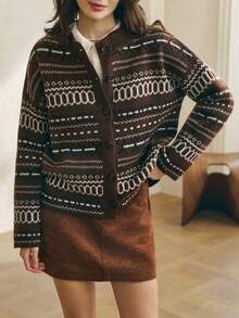 Cévolie 女士休闲几何图案针织开衫，秋冬款 - 彩色 - 查看 7