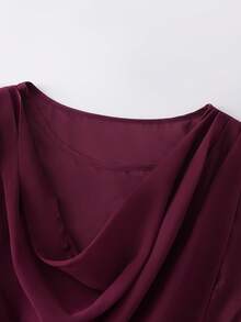 GlowEve 女士优雅休闲通勤时尚复古法式街头风雪纺垂褶领长袖衬衫，商务、度假皆宜，酒红色 - 酒紅色 - 查看 4