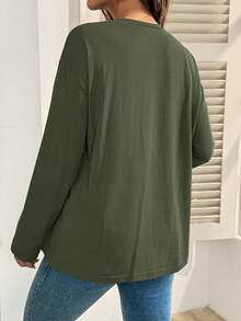 SHEIN Maternity Casual Letter Print Nursing Top, Autumn Mama Shirt Pregnancy Shirts Breastfeeding Shirt Maternity Shirt - Army Green - View 2