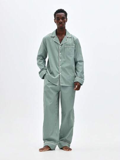 SUMWON Men's Long Sleeve Button Down Pajama Set With Elastic Waist Pants Loungewear Sleepwear,Comfortable And Casual, INS Holiday Style.