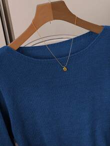 GlowEve Váy len dài tay cổ tròn buộc dây màu xám, thời trang tối giản sang trọng, đa năng & thanh lịch, phù hợp với nhiều dịp - Màu xanh hải quân - Xem 5