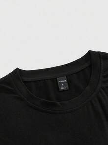 ROMWE MEN Teletubbies X ROMWE Men's Casual Everyday Commute Cute Cartoon Letter Graphic Black Loose Short Sleeve T-Shirt, Summer - Black - View 4