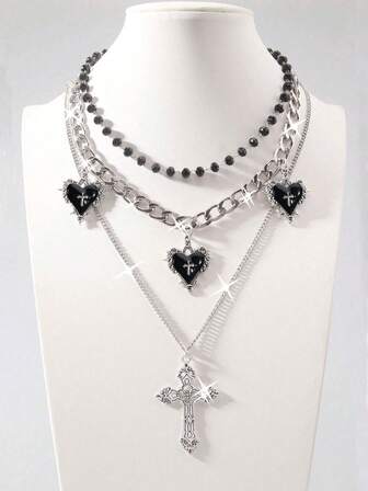 Goth 2 pezzi Collana con pendente a stella stile vintage punk con strass, collana a catena a doppio strato con stelle luccicanti di lusso, choker da streetwear