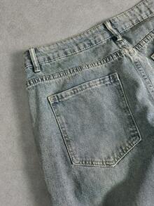 Manfinity ZONE917 男式宽松口袋阔腿休闲百搭牛仔裤 - 中等水洗藍 - 查看 3