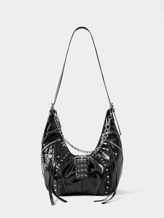 Grunge Punk Borsa a tracolla monocinghia con catena, grande capacità, per ravioli