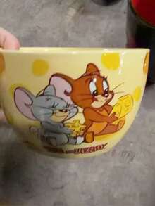 TOM & JERRY X Joivida 1個 X Joivida 陶瓷碗，亮黃色配兩個 S 型起司可愛圖案，裝飾性水果碗，適用於居家廚房、餐廳、客廳，適合放零食、糖果、甜點、沙拉、收納、蛋糕盤，適合婚禮、宴會、生日的甜美禮物 - 彩色 - 查看 9