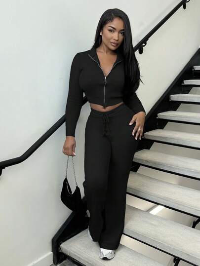 Alexandranx 针织抽绳腰阔腿宽松长裤，仅限秋季穿着，复古乡村风，可爱又时髦，适合返校季、休闲居家穿着，女款，奶油糖色，感恩节时尚。