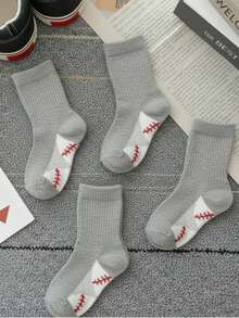 Calcetas niño diseño deportivo bordado punta béisbol cómodo clásico uso escolar casual calcetines - Gris - Ver 1