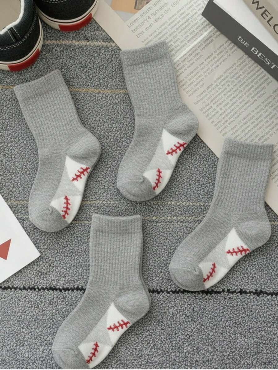 Calcetas niño diseño deportivo bordado punta béisbol cómodo clásico uso escolar casual calcetines - Gris - Ver 1