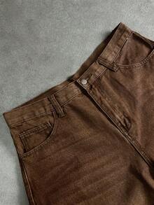 Manfinity ZONE917 复古 Y2K 街头风宽松棕色水洗休闲筒状牛仔裤（男士款）