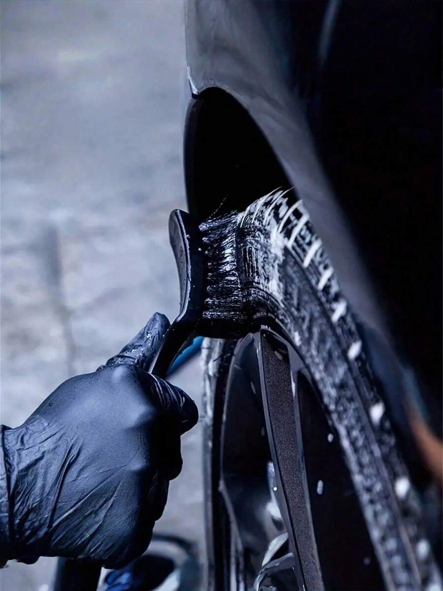 Tire Brush, Hard Bristle Brush For Automotive Detailing, Multi-Functional Carpet/Upholstery Cleaning Brush, Wheel And Tire Rim Cleaning Brush, Car Wheel Hub Detail Cleaning Accessories, Black Tire Wash Car Care Tools, Auto Supplies, Car Cleaning Products