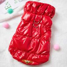 PETSIN 1 Piece Of Red Dog Jacket With Traction Buckle And 3-Layer Thick Warm Dog Jacket Coat For Small/Medium Dogs, 8 Colors Available, Suitable For Autumn/Winter - Red - View 6