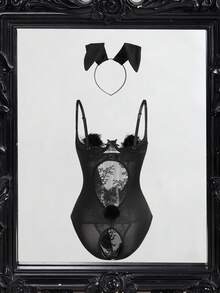 Fantasy Costume Fantasy Costume 3件套粉色兔女郎角色扮演套装：镂空乳贴+头饰+连体衣，毛绒装饰，蕾丝拼接，女士内衣服装 - 黑色 - 查看 2