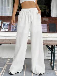 SHEIN EZwear Drawstring Waist Wide Leg Pants