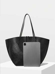 MOTF PREMIUM PU LEATHER OVERSIZED TOTE BAG - braided embossed black - View 4
