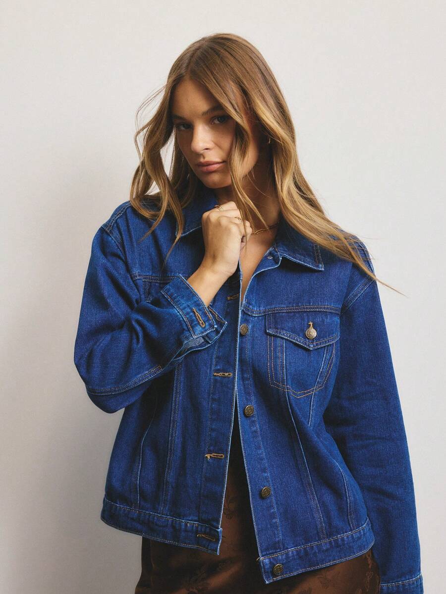 Aralina BUTTON THROUGH MID WASH DENIM JACKET - Medium Wash - View 1