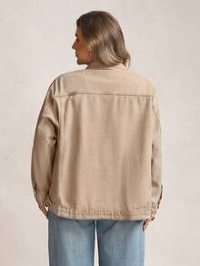Zelara Áo khoác denim rách giặt thường ngày cỡ lớn - Màu be - Xem 2