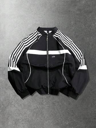 Street Life Giacca sportiva casual a righe con stampa inglese, adatta per autunno/inverno, unisex