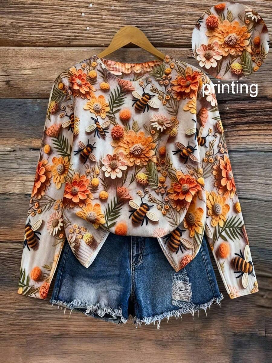 EMERY ROSE Plus Size Vintage Casual Jacquard Embroidered Fitted Long Sleeve Knit Pullover Sweater - Multicolor - View 1