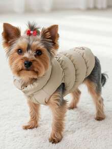 PETSIN 1pc Khaki Ribbon Label Dog Jacket 3-Layer Thick Warm Coat For Small Medium Dogs, 8 Colors Available, Autumn/Winter